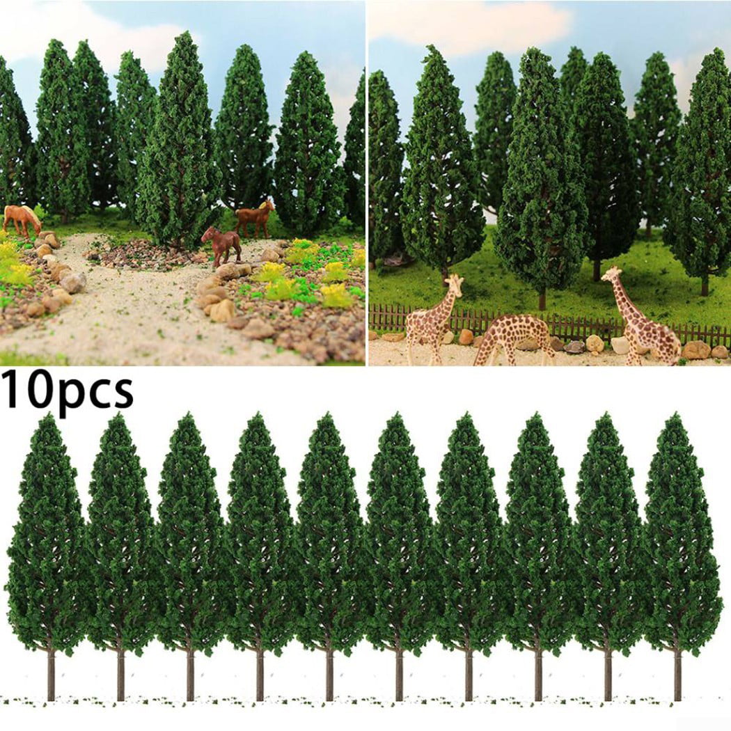 WINOMO 10pcs Plastic Model Trees Train Railroad Scenery Layout Miniature Landscape Plants 