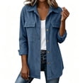 thumbnail image 2 of Corduroy Jacket for Women Trendy Long Sleeve Button Down Fall Shackets Oversized Lightweight Casual Coats with Pockets Navy S, 2 of 7
