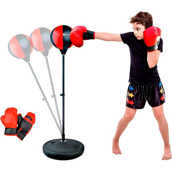 Kit de Boxeo con Guantes de Boxeo y Pera de Boxeo, Bluelander, Base con Altura Ajustable 31-59 in (80-150 cm)