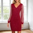 thumbnail image 4 of IWRICH Sparkly Dresses for Women V Neck Mesh Long Sleeve Dress Elegante Prom Dresses XL, 4 of 6