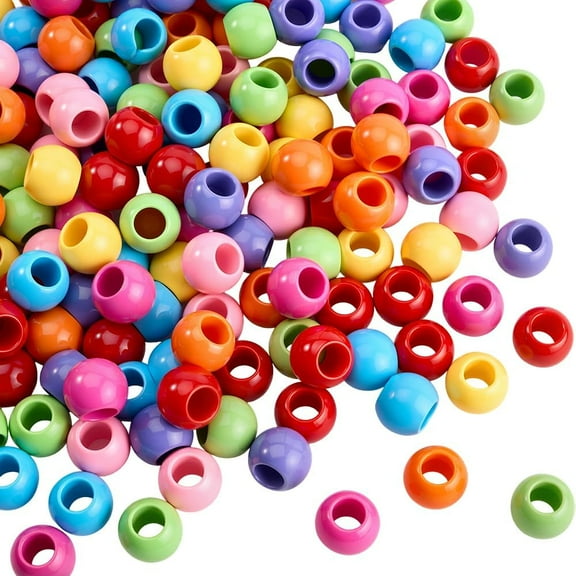 1 Box 200Pcs Large Hole Hair Beads 12mm Acrylic Beads with 6mm Hole Multicolor Plastic Loose Spacers