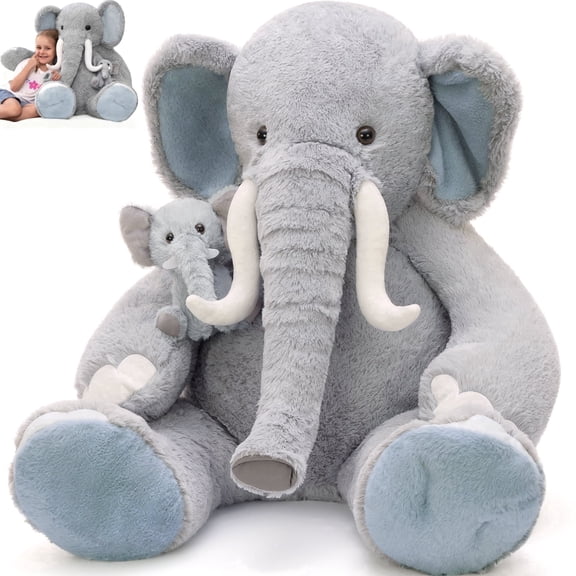 MorisMos 39" Elephant Stuffed Animal, Large Gray Elephant Stuffed Animal with Baby Plush Toys