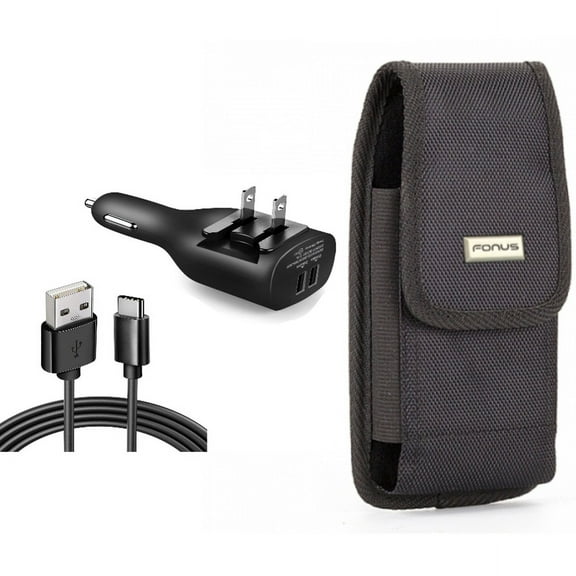 Case Belt Clip & 2-in-1 Car Home Charger for iPhone 15 Pro - Swivel Holster Rugged Cover and 6ft Long USB-C Cable TYPE-C Cord Travel Power Adapter Charging Wire G2B for iPhone 15 Pro (6.1")