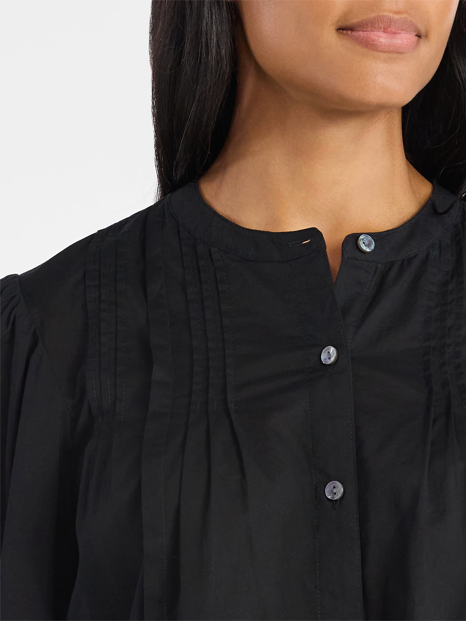 Time and Tru Women's Pintuck Blouse with Long Sleeves, Sizes XS-XXXL