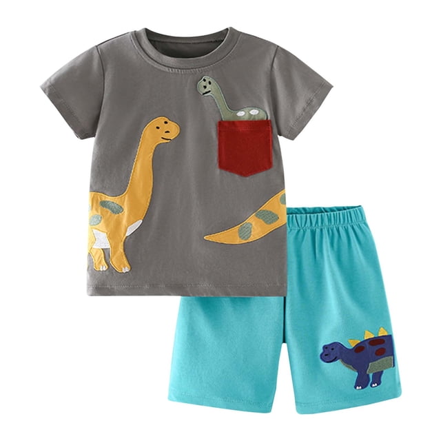JIKNTTR Ensemble d'Été pour Garçons, Manches Courtes, Col Rond, Décontracté, Deux Pièces, Vêtements pour Enfants, Plage