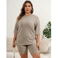 thumbnail image 4 of Avidlove Women Plus Size Pajamas Set Ribbed Knit 2 Piece Lounge Sets T-shirt with Biker Shorts Matching Outfits Loungewear Sweatsuits, 4 of 5