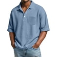 thumbnail image 2 of Mens Waffle Knit Shirts Short Sleeve Loose Fit Collared Henley Polo Shirt Casual Collared Shirt Golf Workout Tops Light Blue XL, 2 of 4