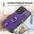 thumbnail image 4 of Mantto Back Case for Samsung Galaxy S22, Flip Wallet Case with Credit Card Slots & Zipper Pocket, 360° Rotation Finger Ring Kickstand Shockproof PU Leather Magnetic Clasp Holder Phone Case,Purple, 4 of 9