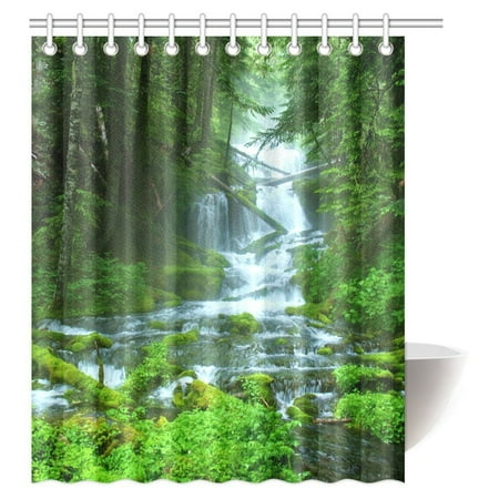 Mypop Nature Waterfall Decor Shower Curtain Foliage Jungle Misty