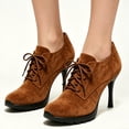 thumbnail image 2 of FSJ Women Round Toe Oxfords Heels Lace-Up Stiletto High Heel Fashion Pumps Office Party Shoes Size 8 Brown, 2 of 4