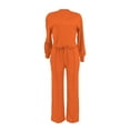 thumbnail image 6 of 2 Piece Sweatsuit for Women Long Sleeve Crew Neck Cropped Sweatshirt Wide Leg Pants Solid Casual Loose Loungewear Set, Orange, S, 6 of 6