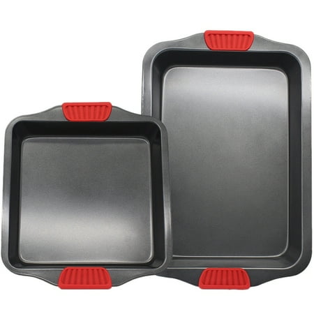 

2 Pack Cake Baking Pan Set with Silicone Handle Bread Cookies Non-Stick Chicken Baking Pan Bakeware 11.4 Inch 15.7 Inch