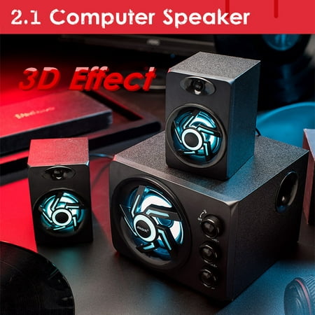 USB 2.1 Desktop Computer Speaker with Colorful/Blue LED Light Music Player Subwoofer Bass Audio For PC Laptop