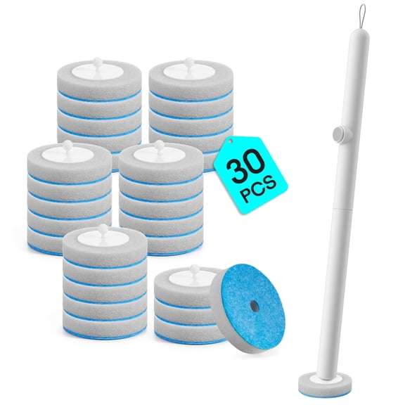 Disposable Toilet Brush Set with 30 Refill Heads & 1 Handle - Hands-Free, Hygienic Cleaning for Deep Toilet Cleaning