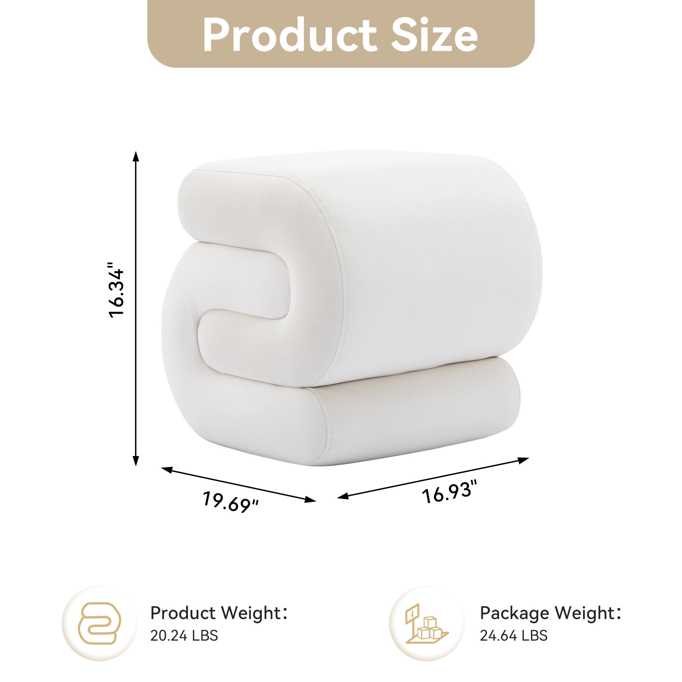 Noble House Rache 19" S-Shape Velvet Accent Ottoman, Plush Makeup Footrest Table Stool with Foam, White