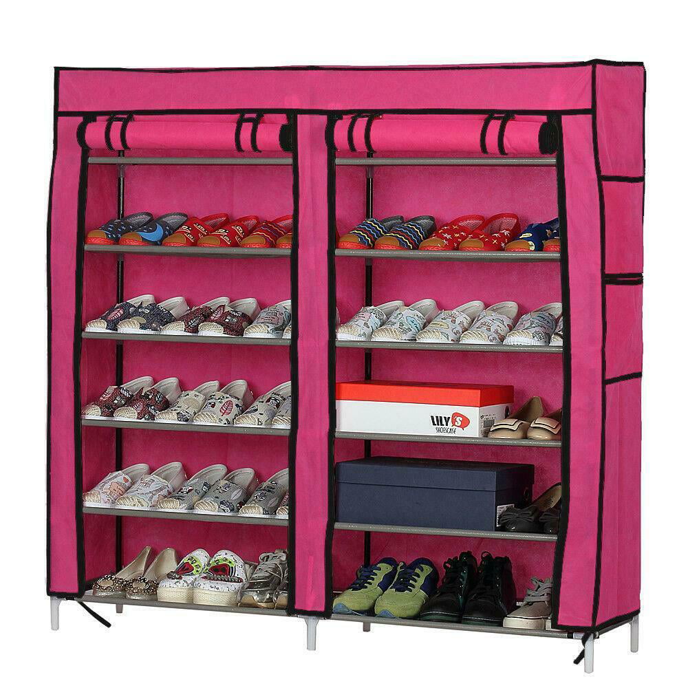 TXT&BAZ 36-Pairs Tool Free Easy Assembled Shoe Rack Double Row with  Nonwoven Fab