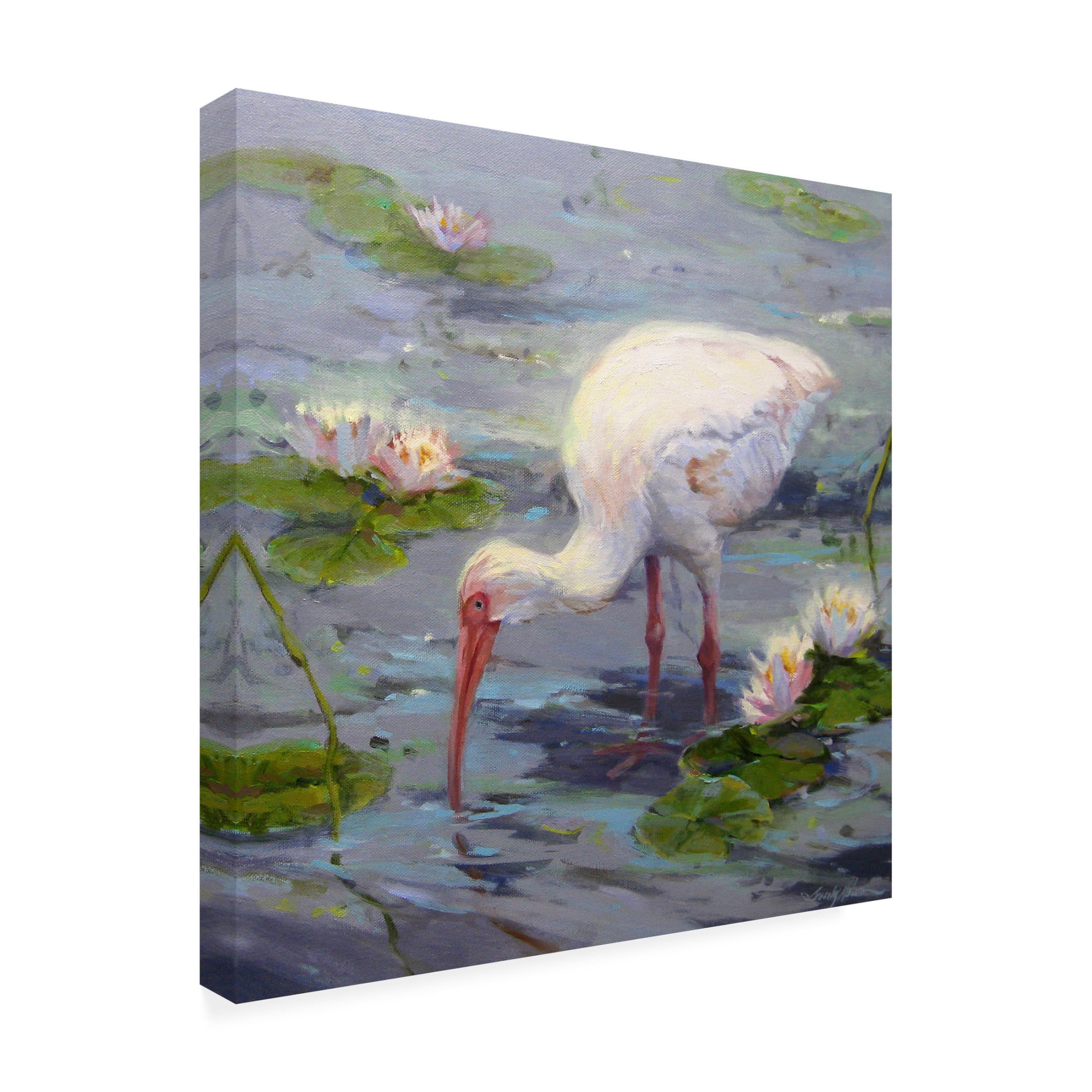 Canvas Wall Art - Sandy Nelson 'Ibis and Lilies' Wall Art for Living Room, Bedroom, or Office Décor by Trademark Fine Art - 35 x 35 Inches