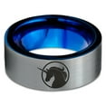 thumbnail image 2 of Tungsten Legendary Mythical Unicorn Band Ring 8mm Men Women Comfort Fit Blue Flat Cut Brushed Gray Polished, 2 of 4