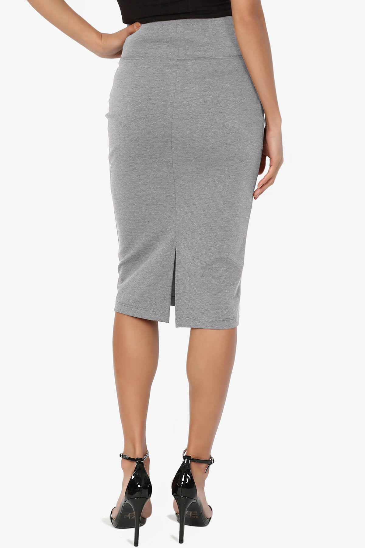 A2Y Women's Basic Solid Ponte Knee Length Slit Techno Span High Waist  Pencil Skirt Mocha S 