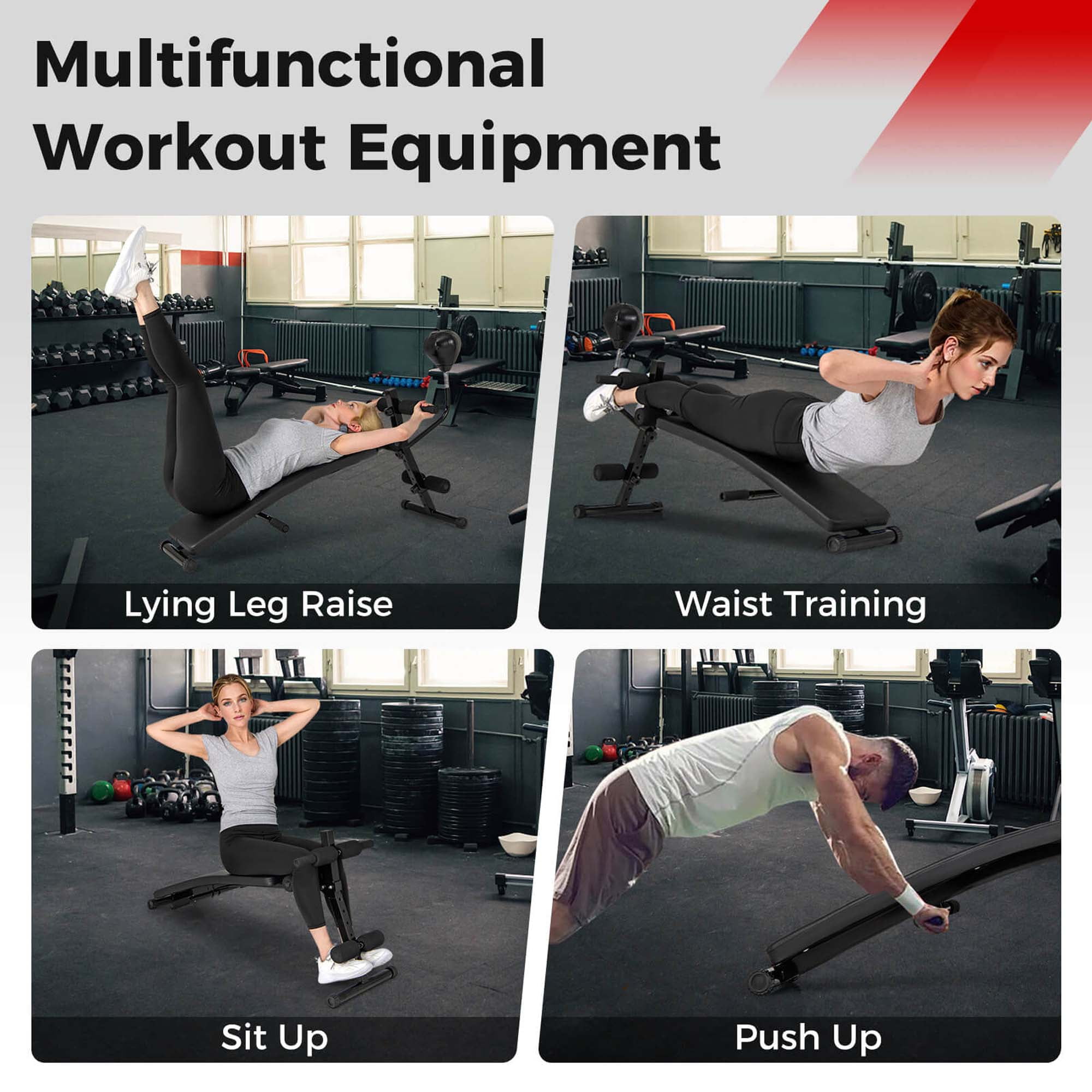Goplus Adjustable Decline Sit Up Bench for Exercise with High Density Foam Cushioned Seat