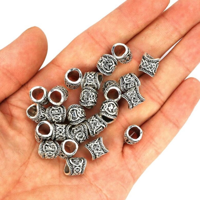 de barba de cabellero 24 piezas Nudos celtas de runas Anillos nórdicos plateados Grandes de barba Salvador cuentas de barba vikinga