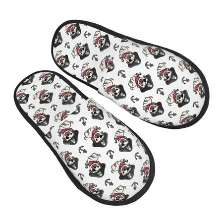 

KLL DOG IS WEARING PIRATE COSTUME Slippers for Women Men House Slip on Indoor Outdoor Bedroom Furry Fleece Lined Ladies Comfy Anti-Skid Rubber Hard Sole-Large
