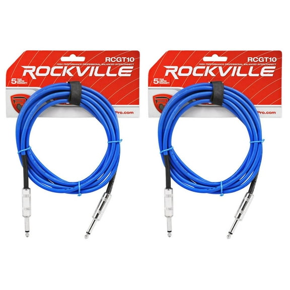 2 Rockville RCGT10BL 10'  1/4" TS to 1/4'' TS Guitar/Instrument Cable