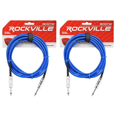 2 Rockville RCGT10BL 10' 1/4" TS to 1/4'' TS Guitar/Instrument Cable