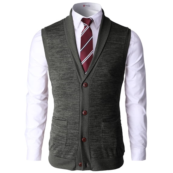 H2H Mens Casual Basic Shawl Collar Knitted Slim Fit Vest with Ribbing Edge (CMOV034)