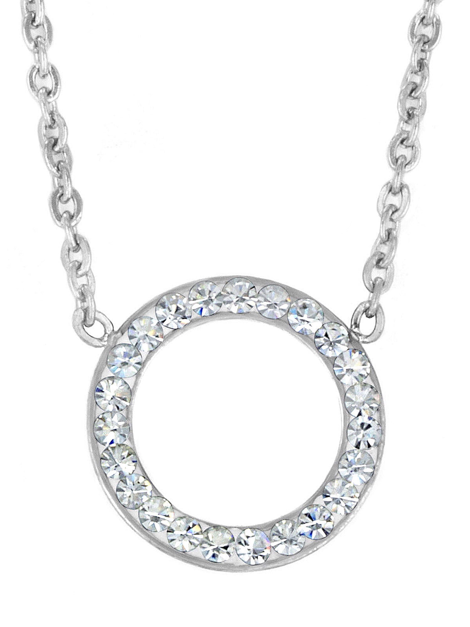 Coastal Jewelry Stainless Steel Crystal Open Circle Pendant Necklace