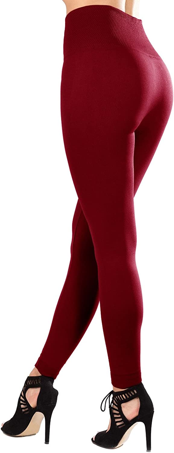Satina Fleece Lined Leggings High Waist Compression Slimming Warm Opaque Tights (One Size, Burgundy) - image 5 of 6