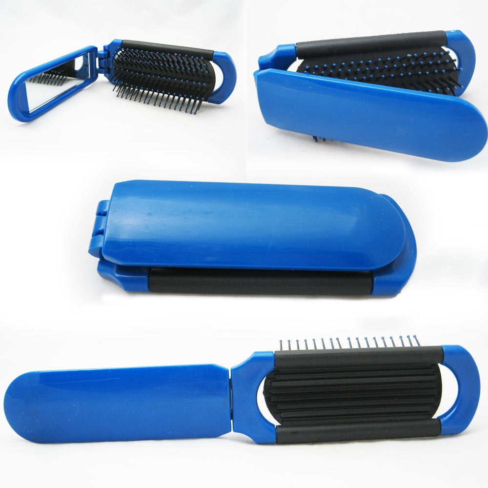 5 X Folding Hair Brush With Mirror Compact Pocket Size Travel Car 5 X Folding Hair Brush With Mirror Compact Pocket Size Travel Car Purse Bag Gift