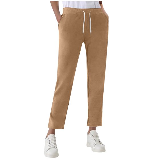 Cavosen Womens Sweatpants with Pockets Trousers Solid Lightweight Drawstring Elastic Waist Bottom Office Pants with Pocket Brown 3XL
