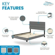 Boyd Sleep Sicily Gray Linen Queen Size Fully Upholstered Platform Bed Frame with Adjustable Headboard