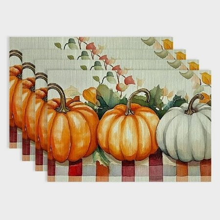 

Pratyus 4pcs Pumpkins Western Meal Table Pad Linen Party Table Placemat for Birthday Parties Christmas Restaurants and Buffets Home Decoration 18x12in