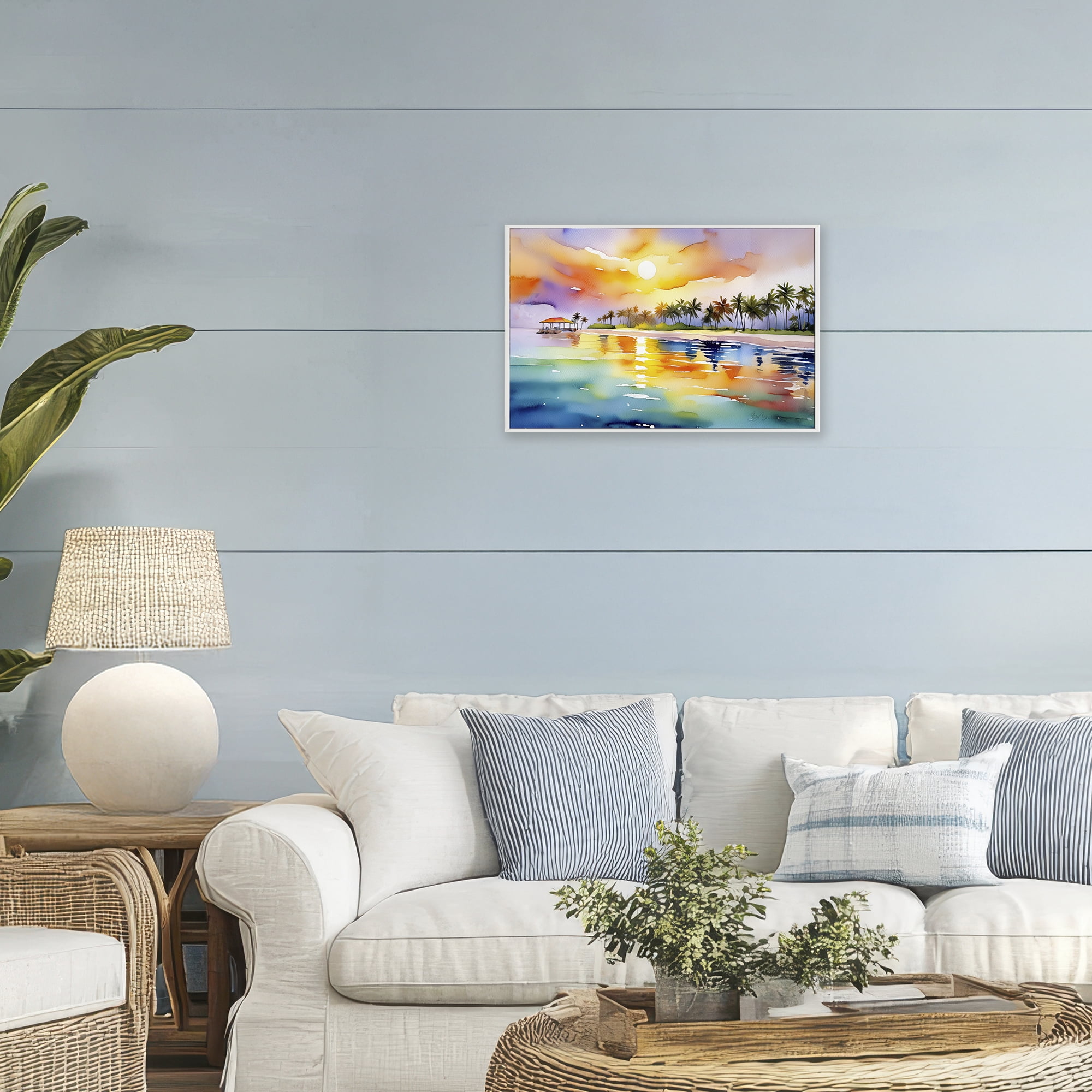 Stupell Industries Caribbean Calm Sunset White Framed Giclee Art, design by Shelly Craig