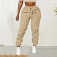 thumbnail image 4 of cocolona Cargo Pants for Women Elastic Waist Drawstring Slim Pleated Joggers Outdoor Hiking Pants Streetwear, 4 of 7