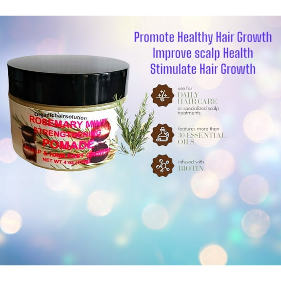 Organic Hair Solution Rosemary Mint Hydrating Hair Pomade, Scalp Treatment, 4 oz
