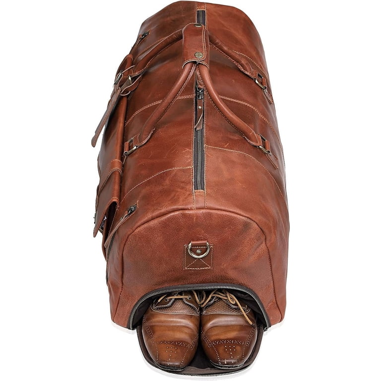 Brown Leather Duffle Bag - 24 Inch Buffalo Leather Travel & Gym Bag