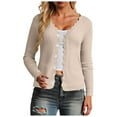 thumbnail image 5 of idosla Women's Long Sleeve Cardigan Casual V-Neck Button Open Front Outerwear Soft Cropped Knit Shrugs Sweater (Beige, XXL), 5 of 9