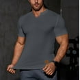 thumbnail image 4 of HOOMEUMY Work Out Shirts Gym for Men V-Neck Sports Fitness shirt Fashion Casual Lightweight Shirts Summer Short Sleeve Shirt Comfy Solid Color (Dark Gray,S), 4 of 7