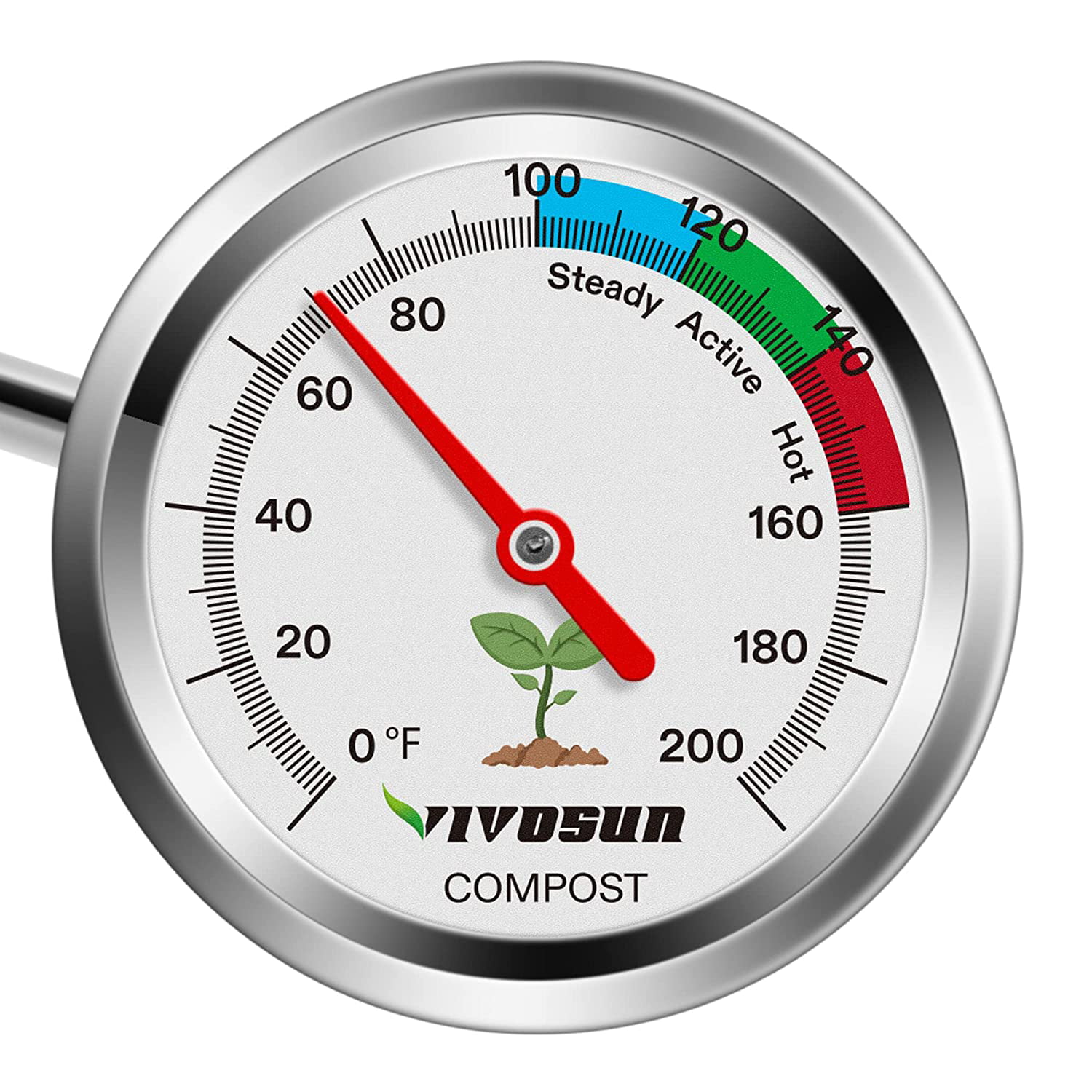 Compost Soil Thermometer Garden Backyard Bimetal Stainless Steel Measuring Probe 