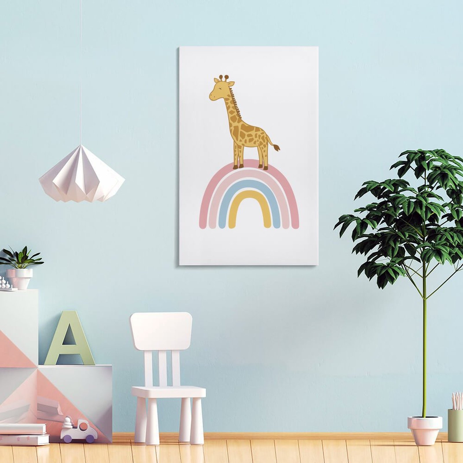 1pc Giraffe On Rainbow, Abstract Pictures Print Wall Art With 