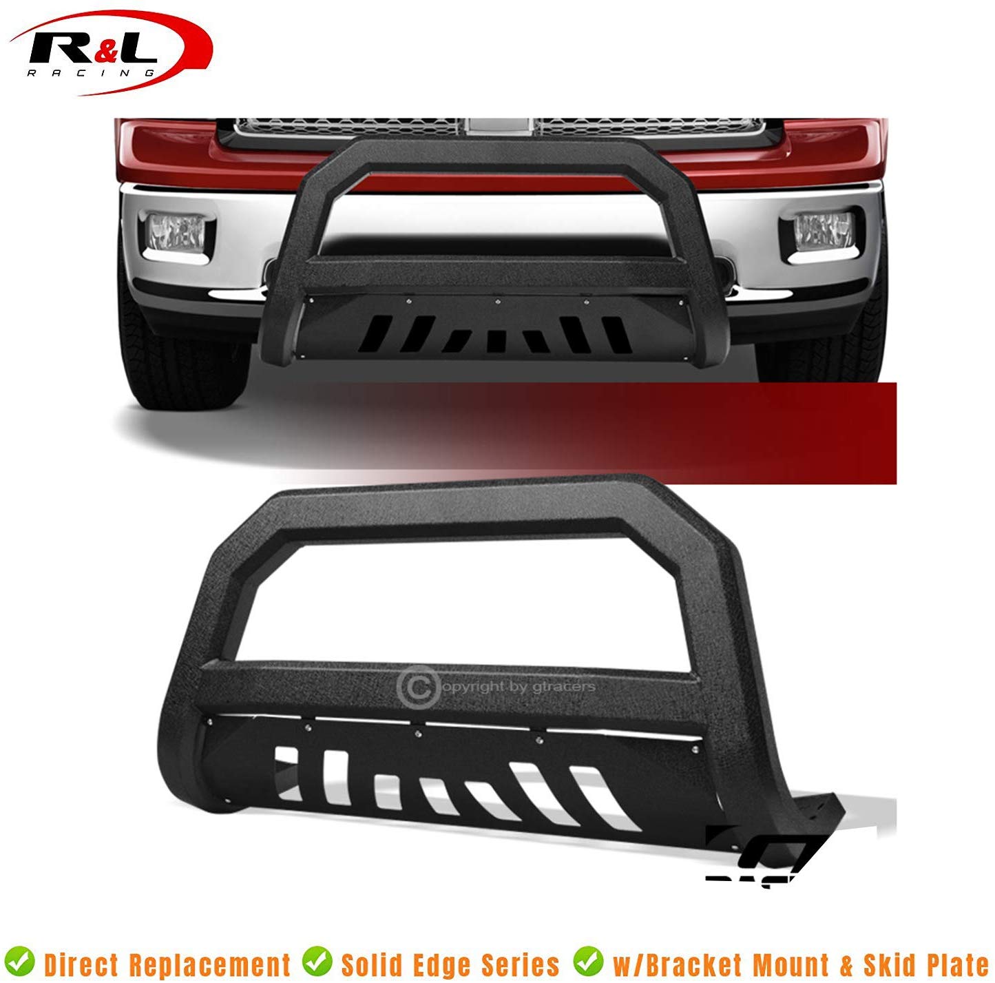 R&L Racing Textured Black AVT Edge Bull Bar Grille Guard 20102018 for Dodge Ram 2500/3500