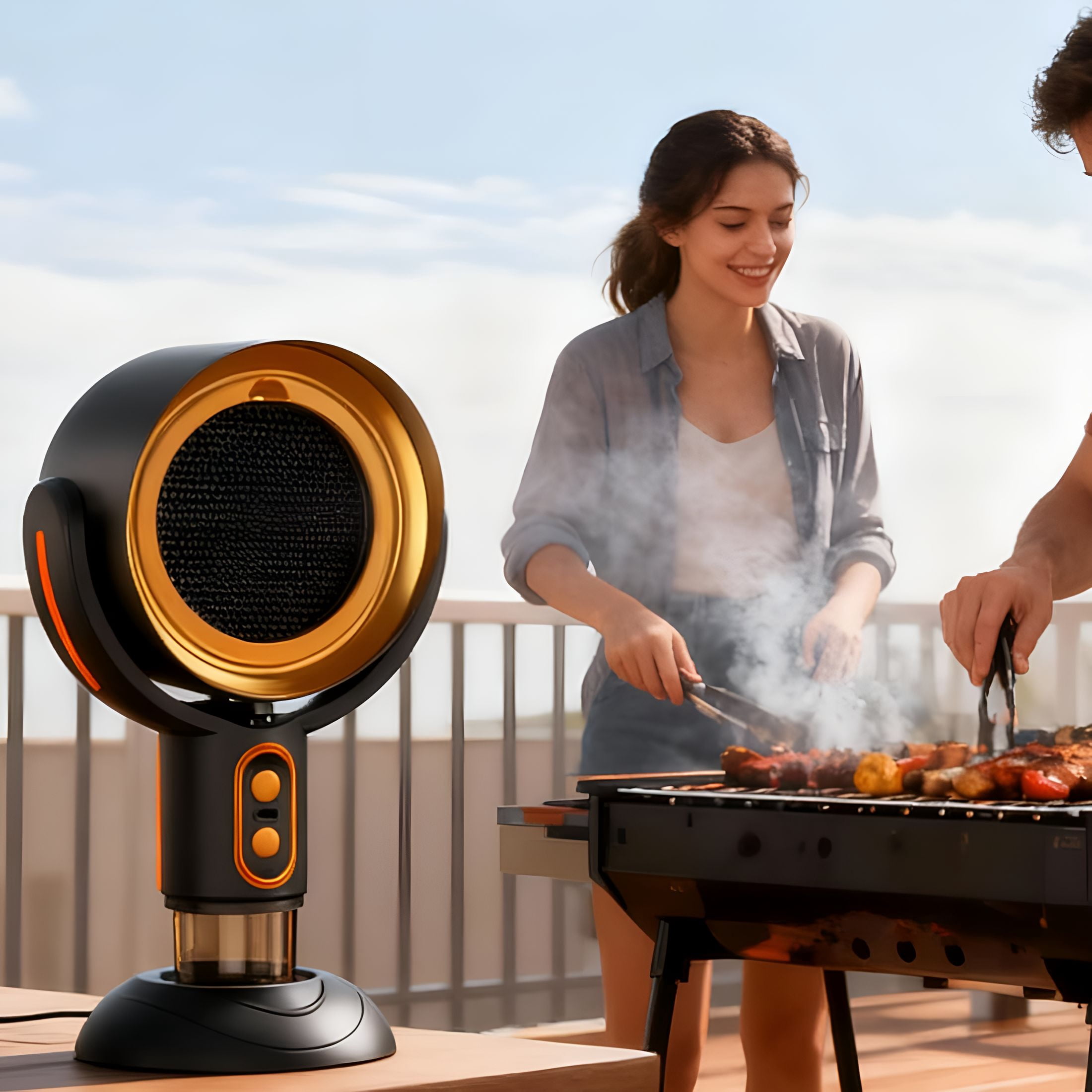 HIBIBUD Purifier for Smoking Indoors,Portable Range Hood for Cooking,Detachable Purifier Fan and Washable Smoke Filter for Indoor Bbq,Hot Pot (Black Gold)