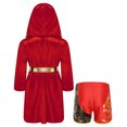 thumbnail image 2 of Eandarui Kids Boys Boxing Outfit Metallic Satin Hooded Sports Muay Thai Robe Grown Cloak with Belt A3 8, 2 of 5