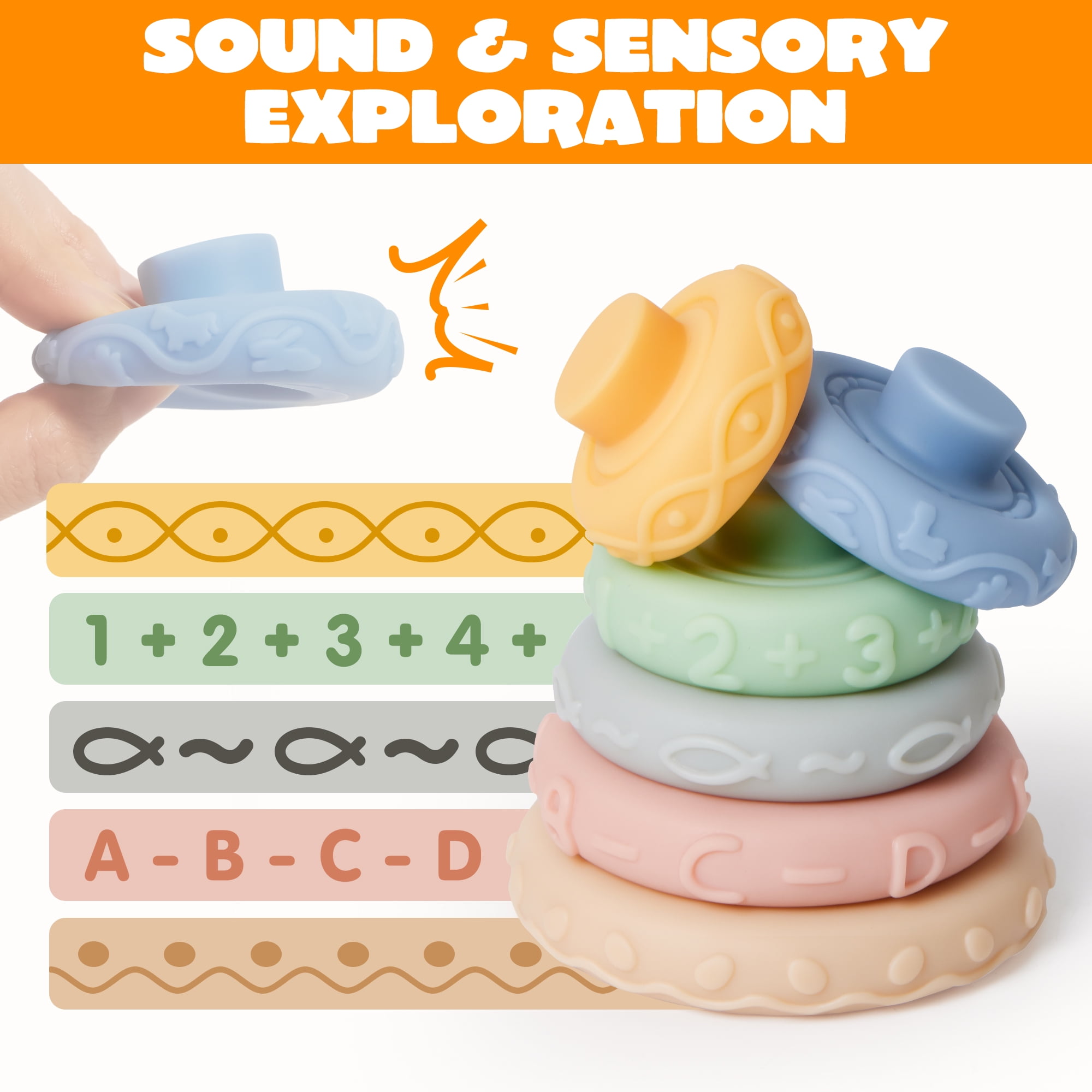 SYNCFUN Montessori Toys for Baby 0-3-6-12 Months, 4-in-1 Food-Grade Sensory Toys, Infant Stacking Circles Teether, Learning Gifts for Baby Girls Boys