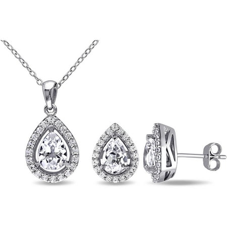 Miabella 4-7/8 Carat T.G.W. Created White Sapphire Sterling Silver Halo Pendant and Earrings Set, 18