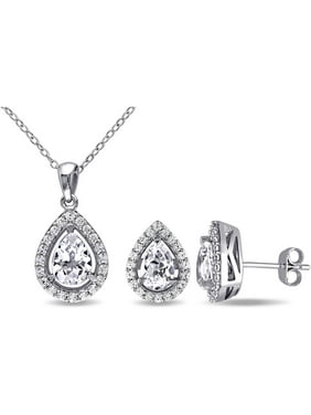 Womens Jewelry Sets Product Image Miabella 4 7 8 Carat T G W Created White Shire Sterling Silver Halo Pendant And