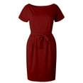 thumbnail image 4 of WTXUE Plus Robes Taille, Ligne A à Manches Courtes avec Poches Col Ras du Cou, Robe d'Été avec Poches Fête Décontractée Robe de Soirée pour Dames Unie Mi-Longue Grande Taille pour Femmes, Rouge Taille 3TG(US:14), 4 of 8